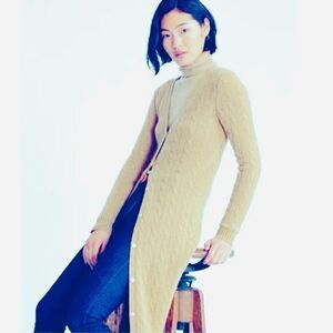 Ralph Lauren Vanilla Cable Knit Cashmere Long Line Cardigan Sweater Coat